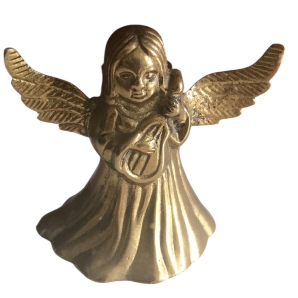 Vintage Solid Brass Angel Single Gold Coloured Taper Candleholder